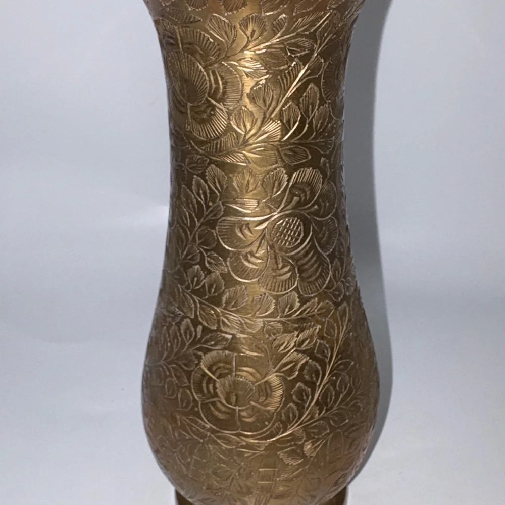 Vintage Brass Floral Engraved Vase - Antique Brass Finish